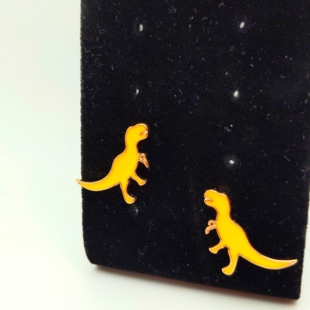 Marigold Enamel Dinosaur Stud Earrings - Picture 6 of 12